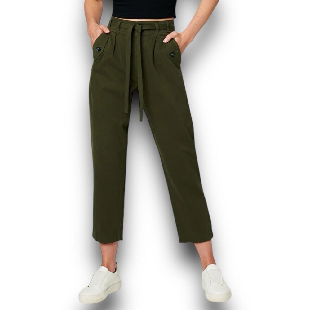 Blank NYC WMNS 26 Green Hakuna Matata Pleated Waist Tie Pants Utility‎ Cropped